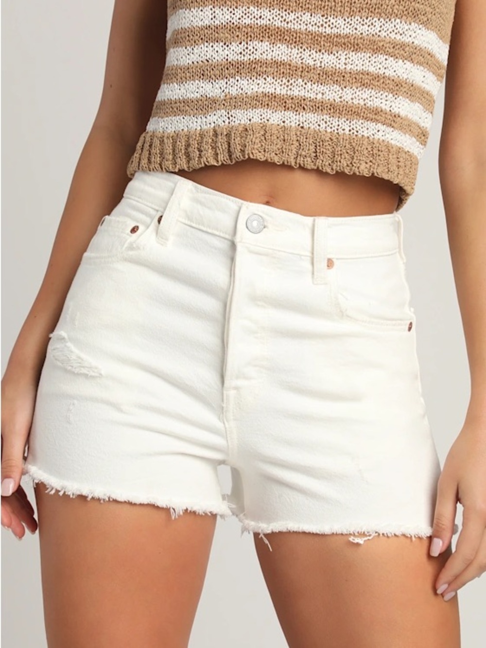 Levi's White High-Rise Denim Shorts